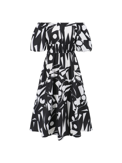 Summer in Amalfi Puff Sleeve Midi Dress - Black