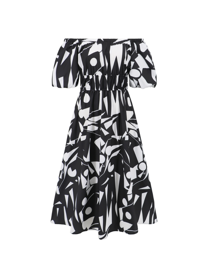 Summer in Amalfi Puff Sleeve Midi Dress - Black