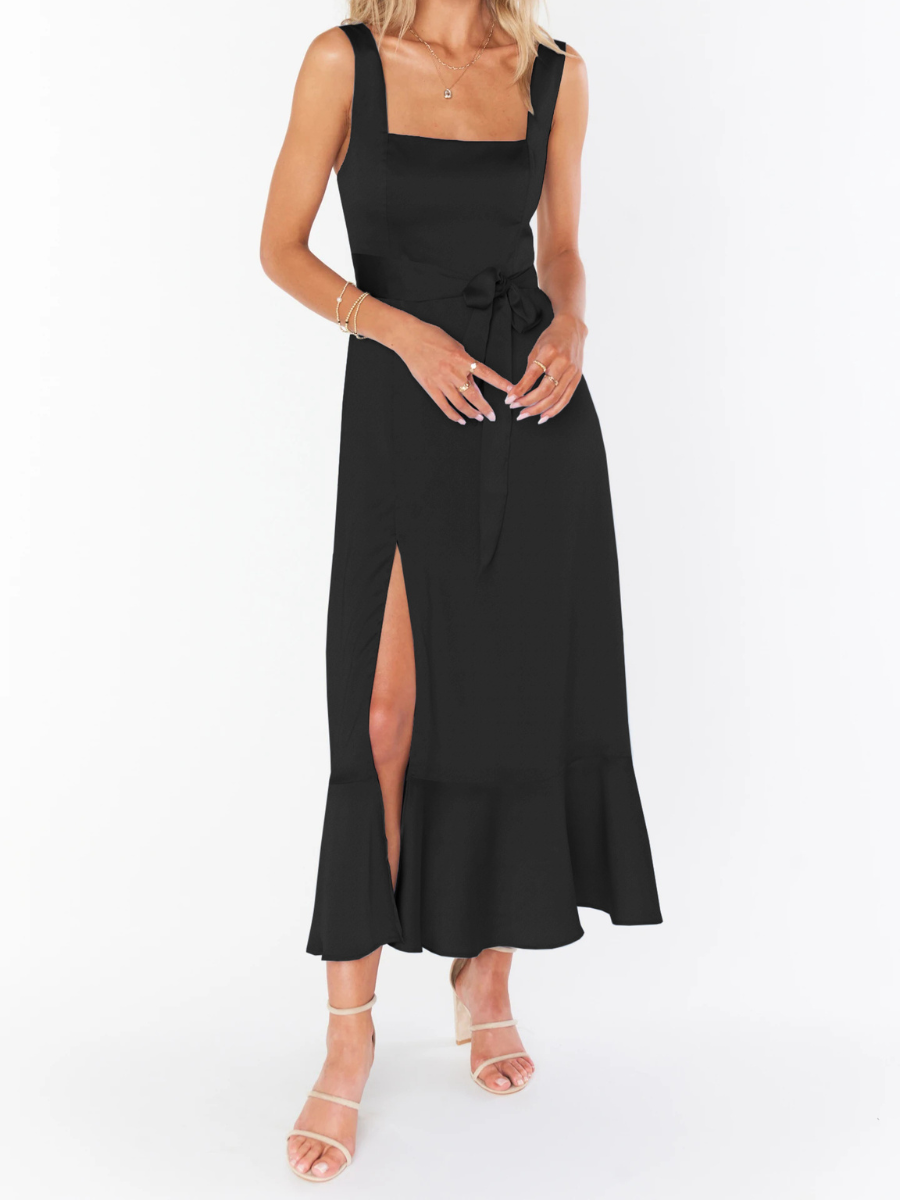 Avianca Shoulder Tie Bridal Midi Dress - Black