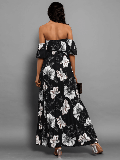 Rosalie Off the Shoulder Plisse Maxi Dress - Black