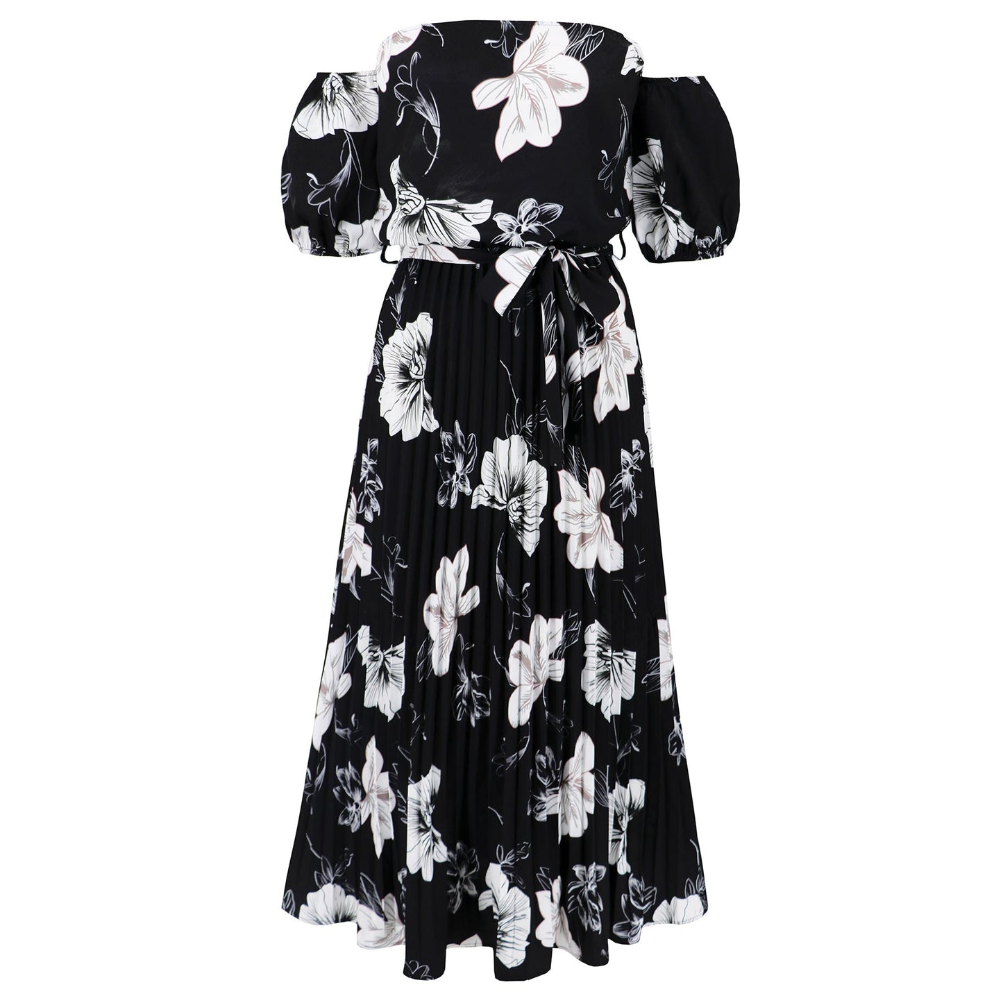 Rosalie Off the Shoulder Plisse Maxi Dress - Black
