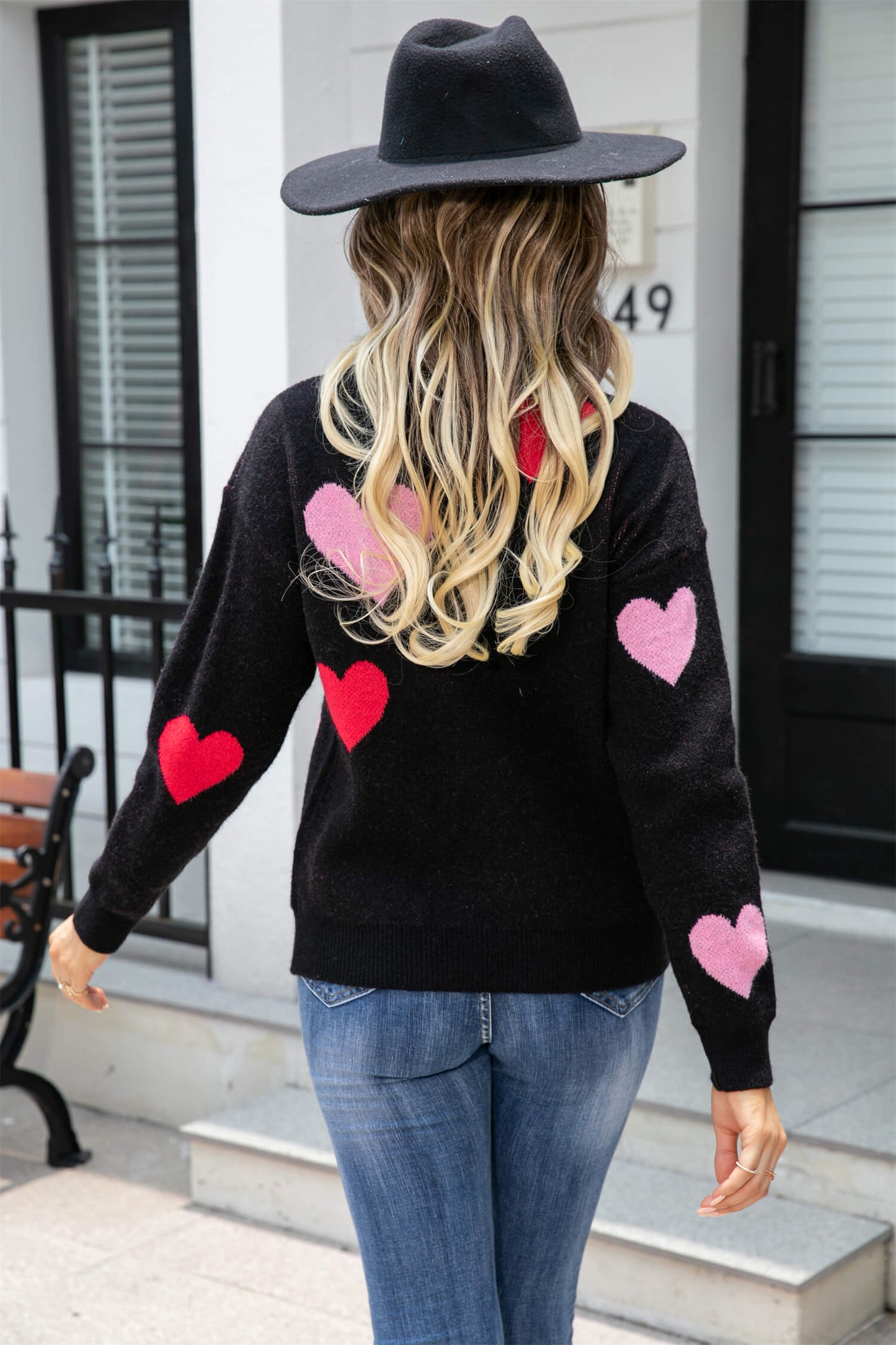 Poker Heart Knit Sweater - Black