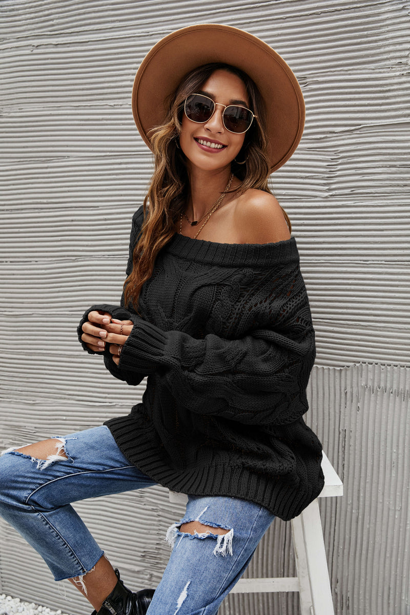 Dreamworld Off the Shoulder Pullover Sweater - Black