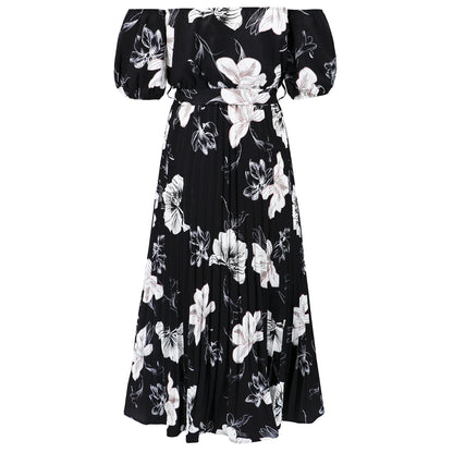 Rosalie Off the Shoulder Plisse Maxi Dress - Black