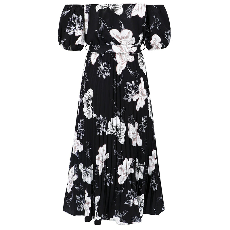 Rosalie Off the Shoulder Plisse Maxi Dress - Black