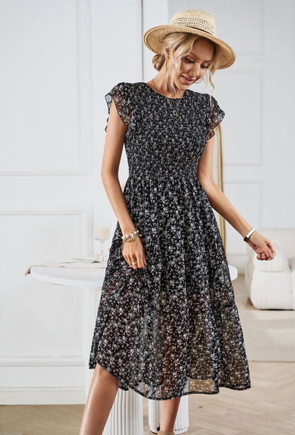 Always Falling Tiered Midi Dress - Black