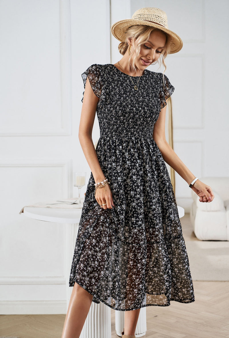 Always Falling Tiered Midi Dress - Black