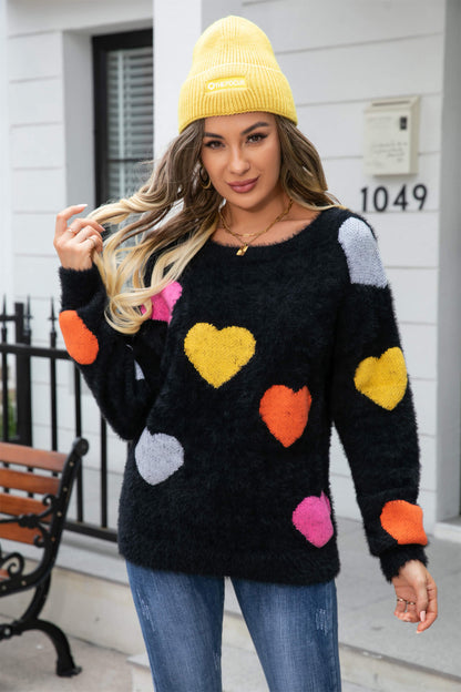 Hearty Valentine Knit Sweater - Black
