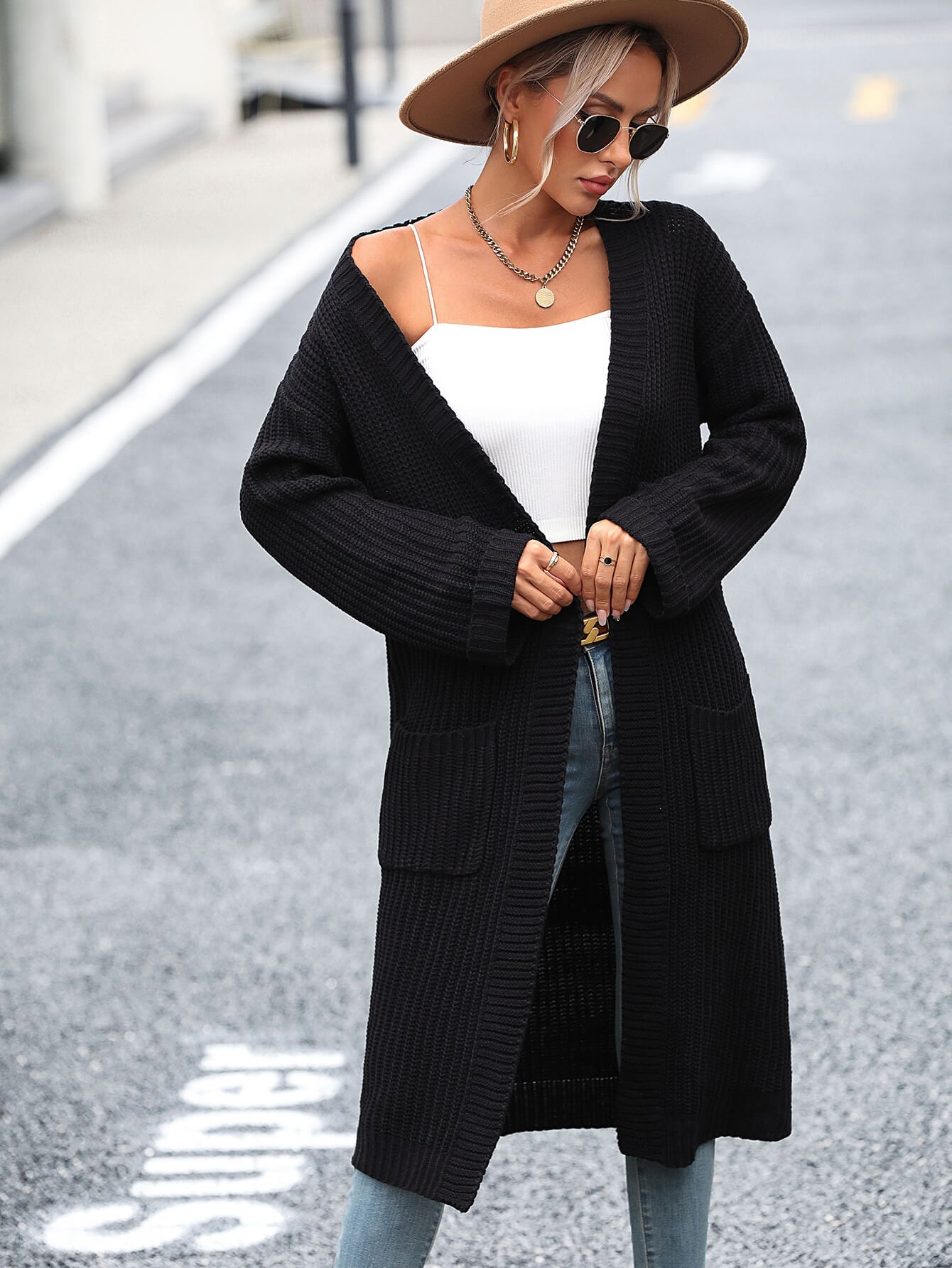 Alexia Pocketed Knit Cardigan - Black