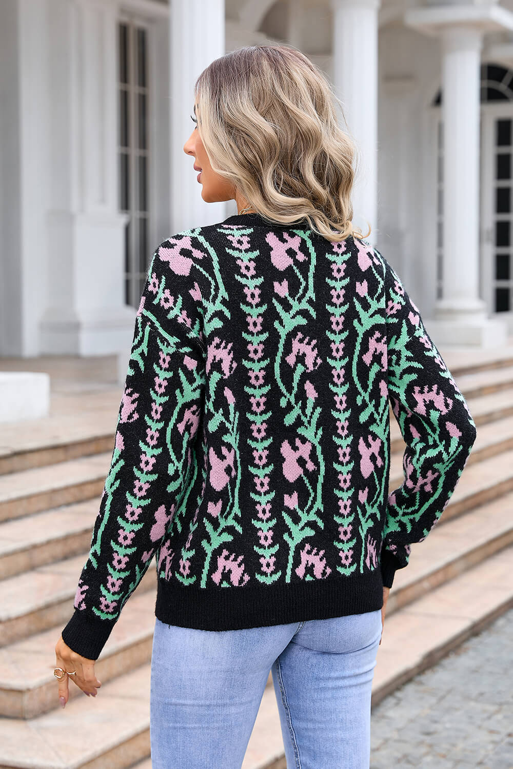 Adalia Pattern Knit Sweater - Black