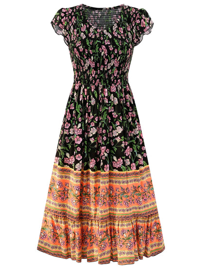 Ashlyn V-neck Tiered Midi Dress - Black