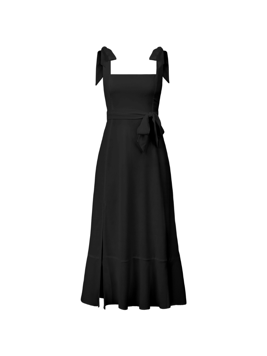 Avianca Shoulder Tie Bridal Midi Dress - Black
