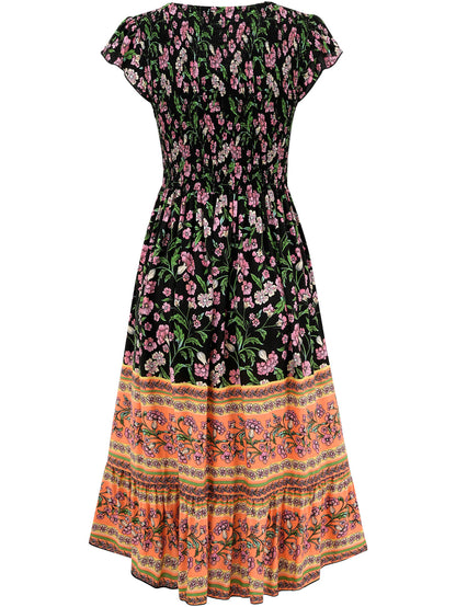 Ashlyn V-neck Tiered Midi Dress - Black