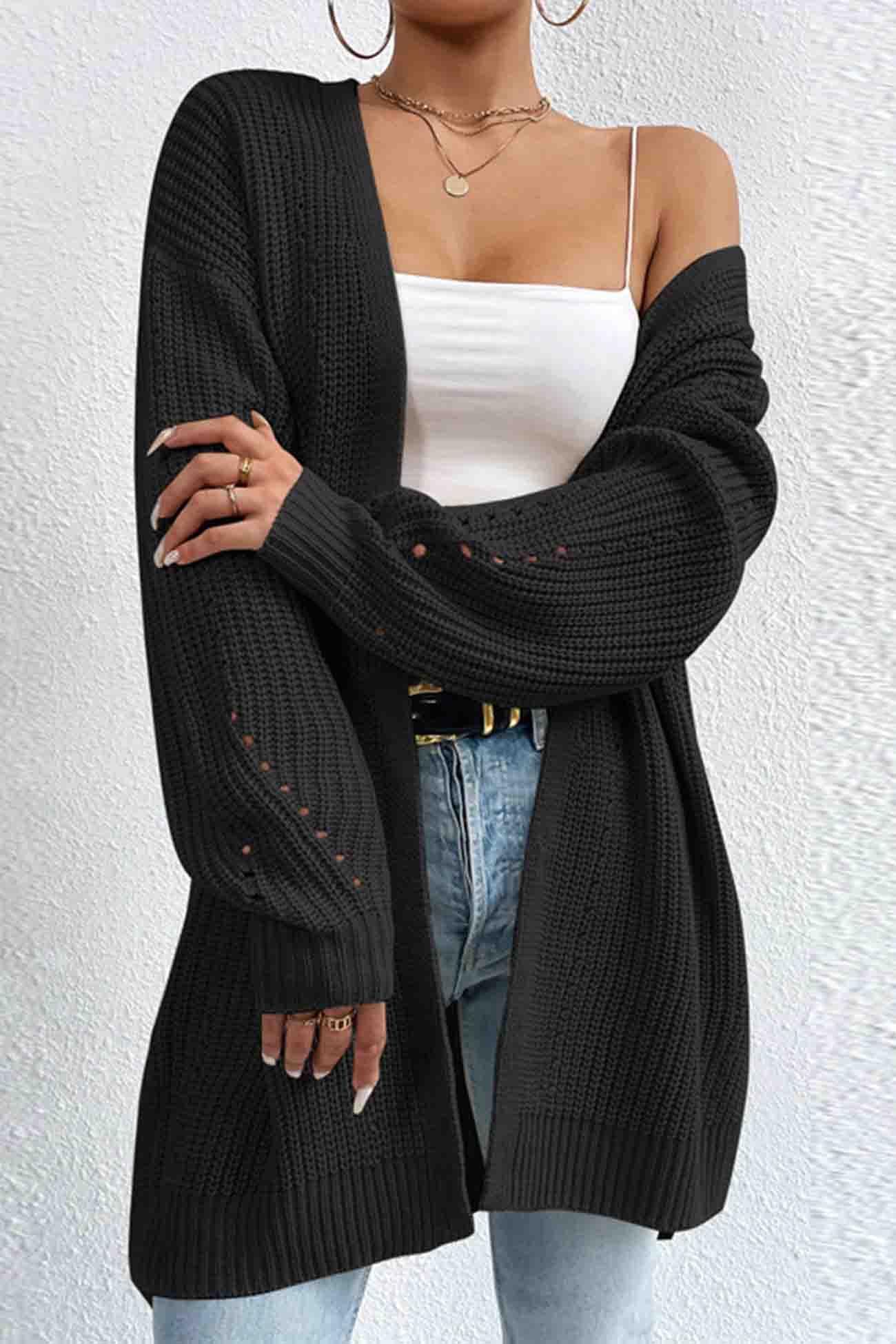 Open Front Mid-length Cardigan