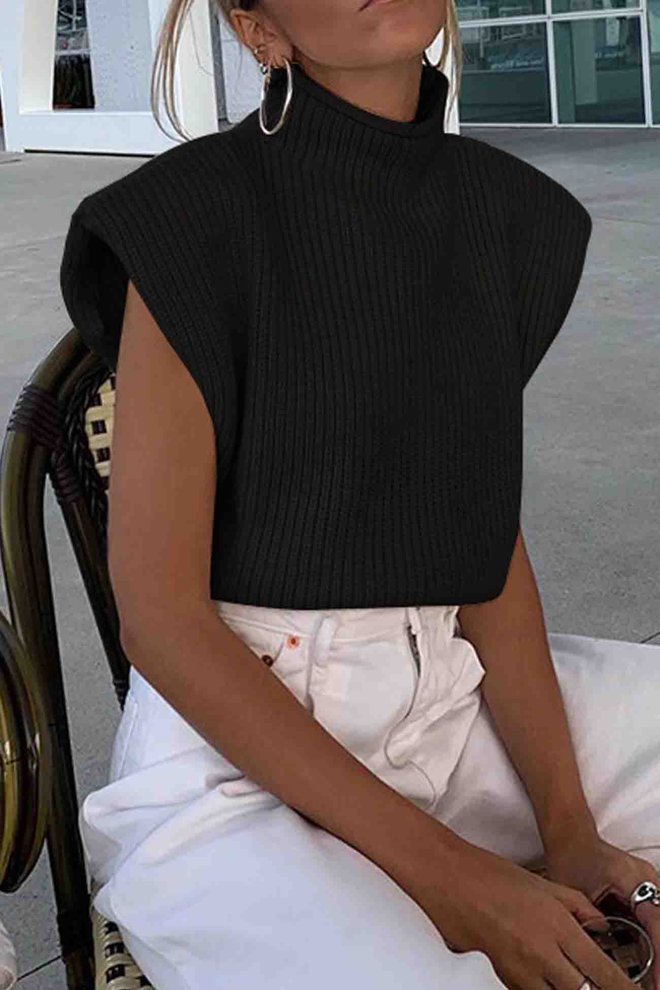 Mock Neck Sleeveless Sweater