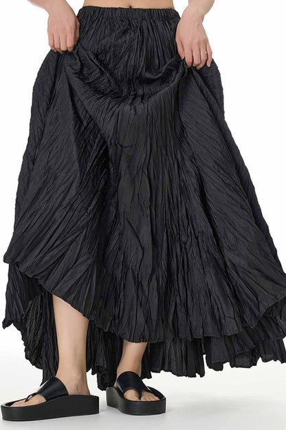 Color Pleated Midi Skirt