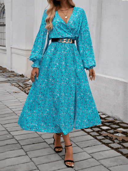 Lisette V-neck Print Tiered Maxi Dress - Blue
