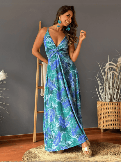 Cynthia V-neck Maxi Dress - Blue