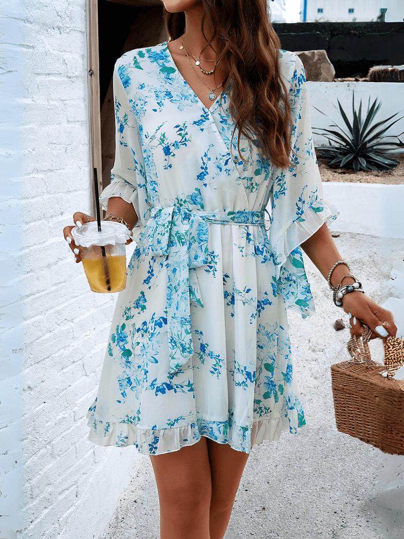 Sienna Wrap Mini Dress - Blue