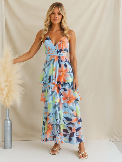 Ethereal Bloom Tiered Chiffon Maxi Dress