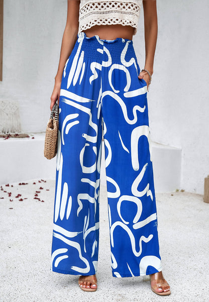 Stay With Me Printed Wide Leg Pants - Blue