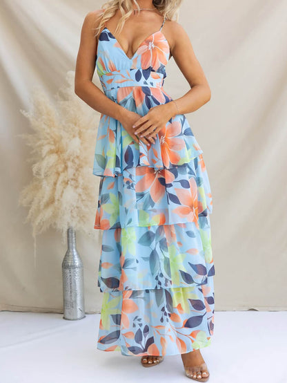 Ethereal Bloom Tiered Chiffon Maxi Dress