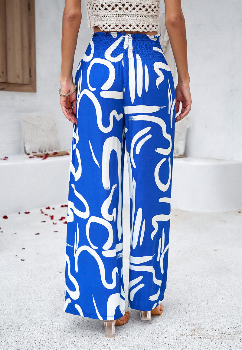 Stay With Me Printed Wide Leg Pants - Blue