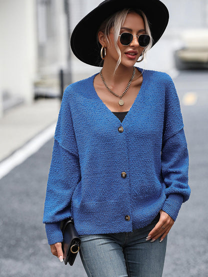 Blissful Comfort Front Button Cardigan - Blue