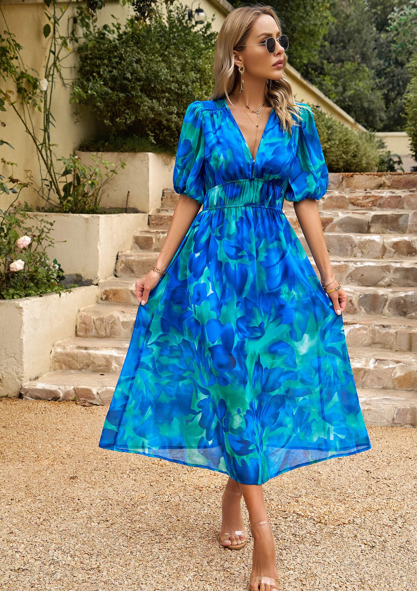 Euphoric Mood Printed Midi Dress - Blue