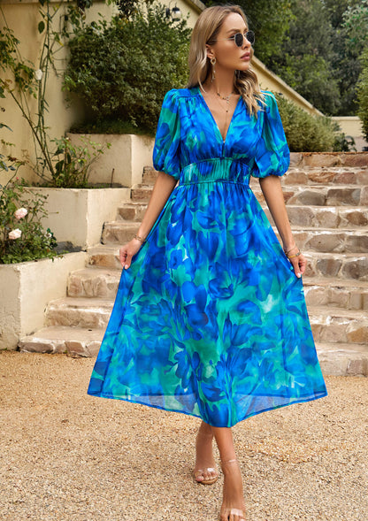 Euphoric Mood Printed Midi Dress - Blue