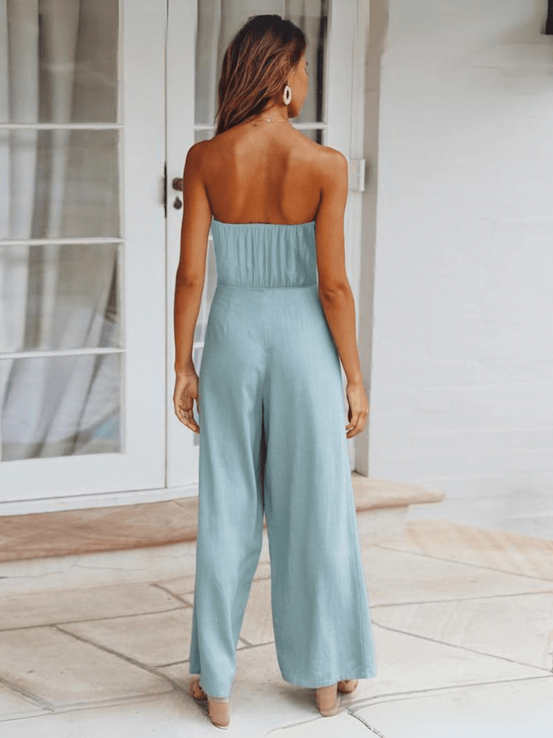Tammy Strapless Waist Tie Front Jumpsuit - Blue