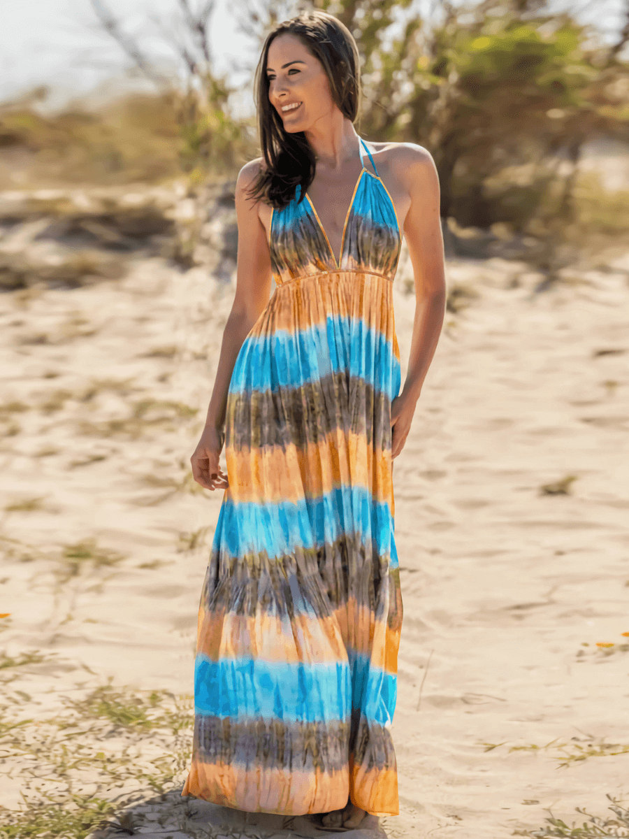 Beach Paradise Tie-dye Maxi Dress - Blue