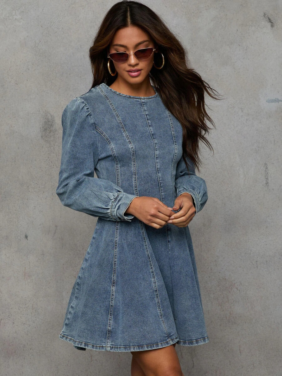 Follow Me Denim Fit and Flare Mini Dress - Denim