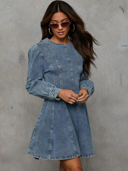 Follow Me Denim Fit and Flare Mini Dress - Denim