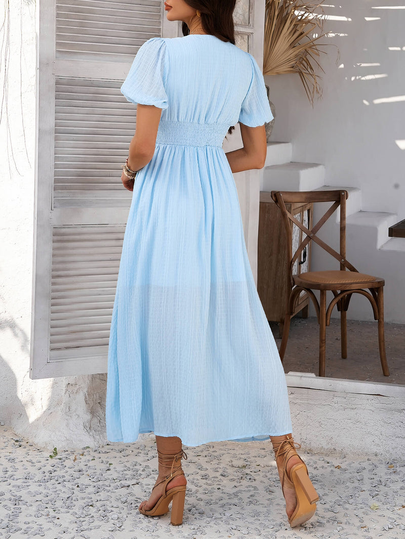 Coriene Short Puff Sleeve Maxi Dress - Blue