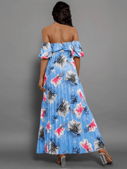 Rosalie Off the Shoulder Plisse Maxi Dress - Blue