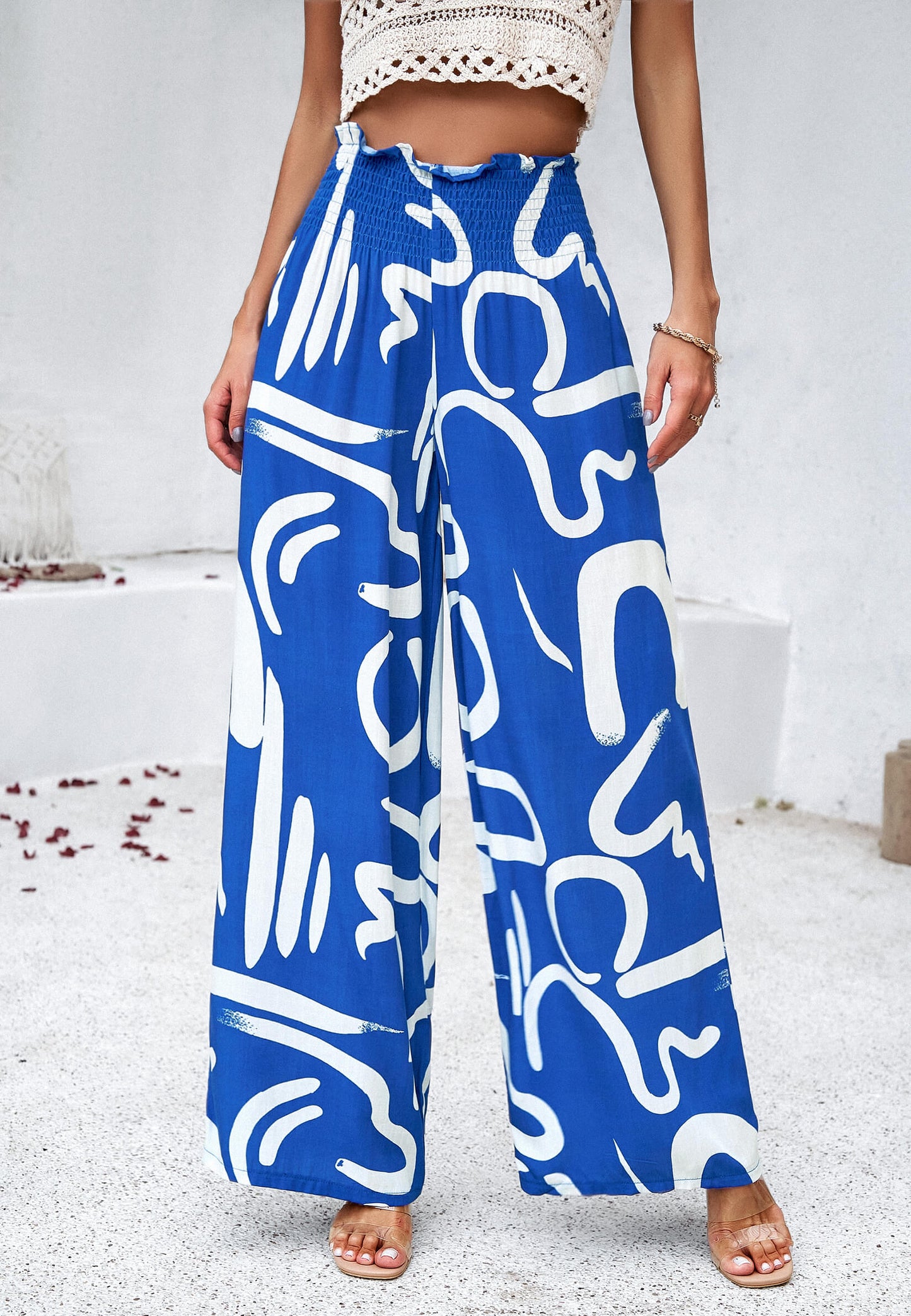 Stay With Me Printed Wide Leg Pants - Blue
