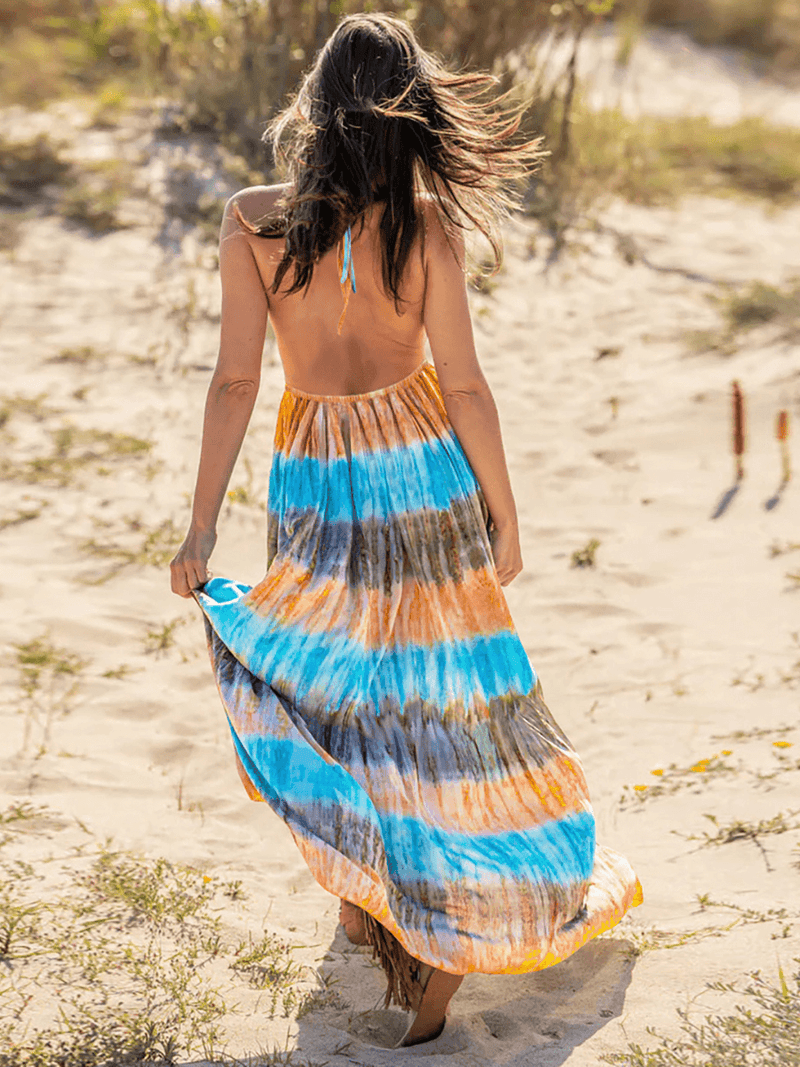 Beach Paradise Tie-dye Maxi Dress - Blue