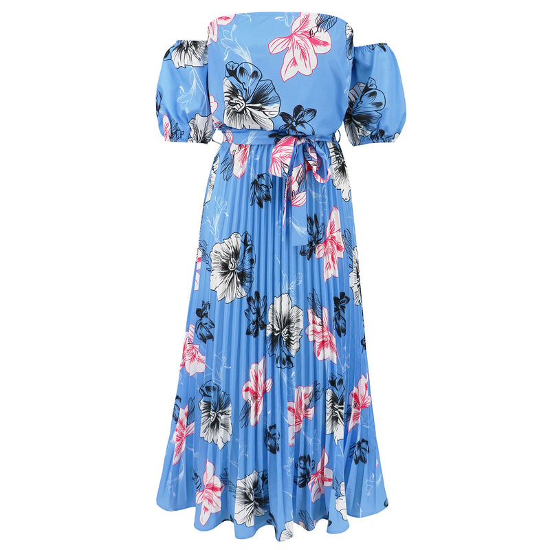 Rosalie Off the Shoulder Plisse Maxi Dress - Blue