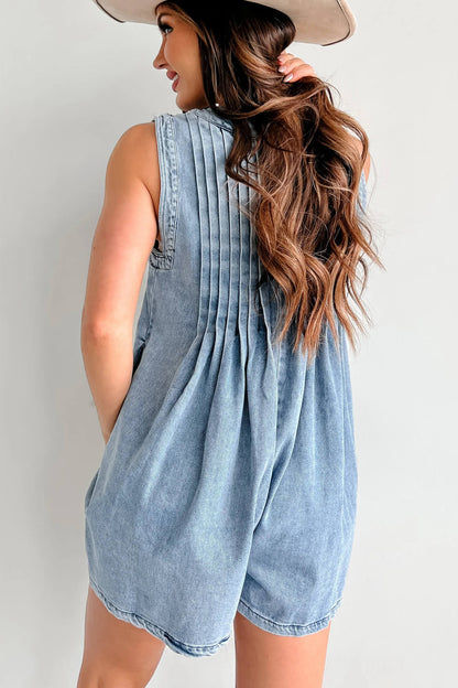 Texas Babydoll Denim Romper - Blue