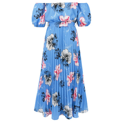 Rosalie Off the Shoulder Plisse Maxi Dress - Blue