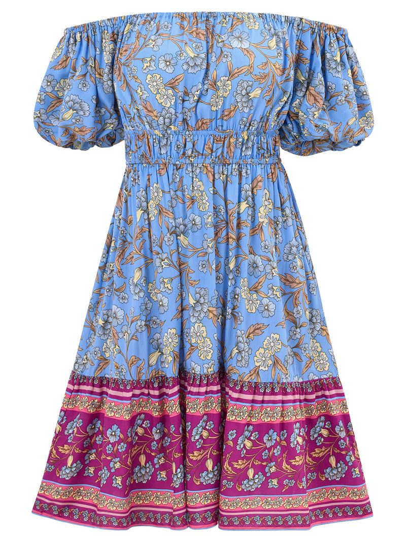 Ashlyn Off-shoulder Mini Dress - Blue