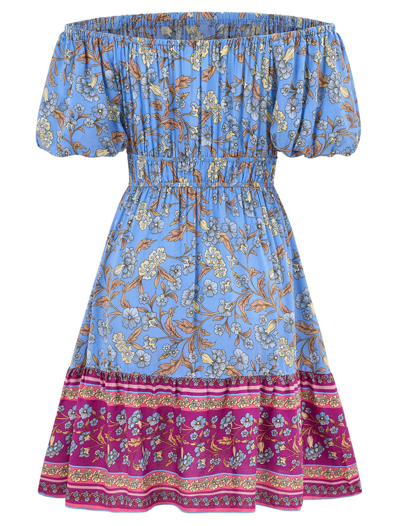 Ashlyn Off-shoulder Mini Dress - Blue