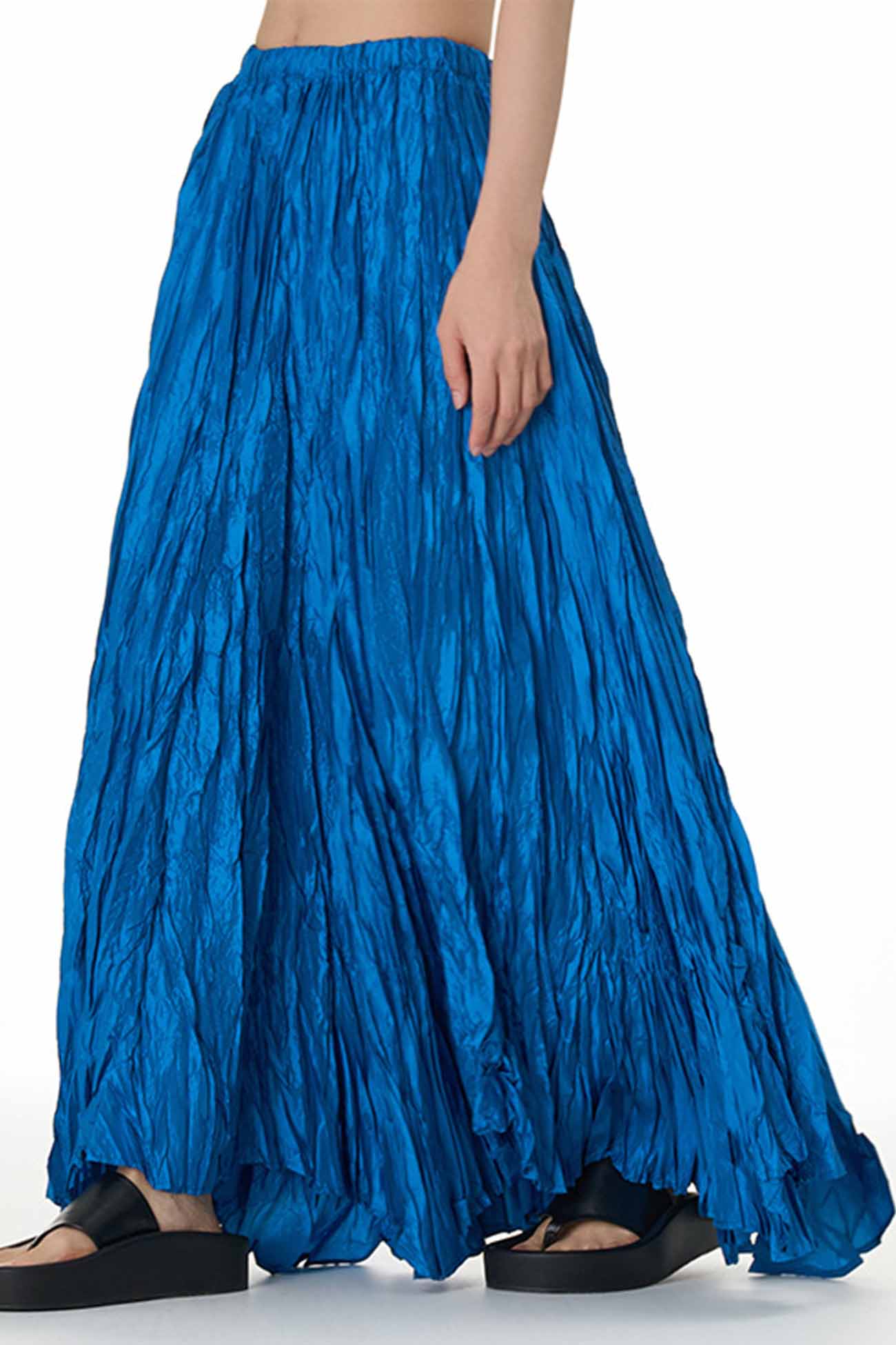 Color Pleated Midi Skirt