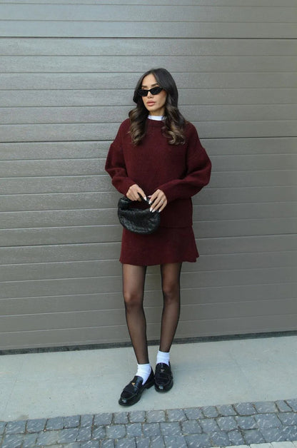 Damaris - Knitted Straight Shirt Two-piece Set