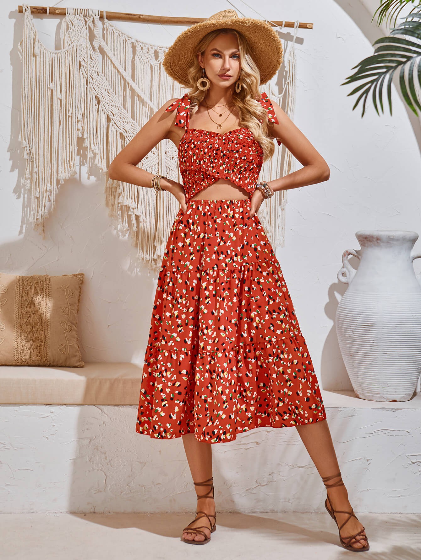 Timeless Beauty Cutout Midi Dress - Brick