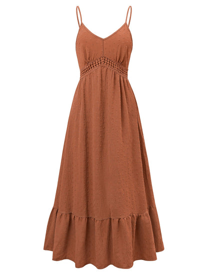 Clementina Crochet Waist Midi Dress - Brick