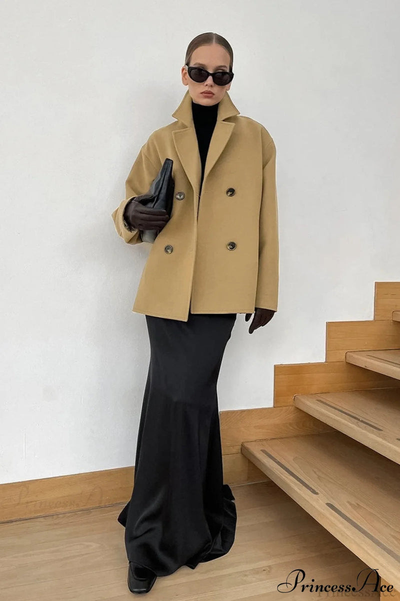 Brown Double-breasted Thick Midi Wool Coat