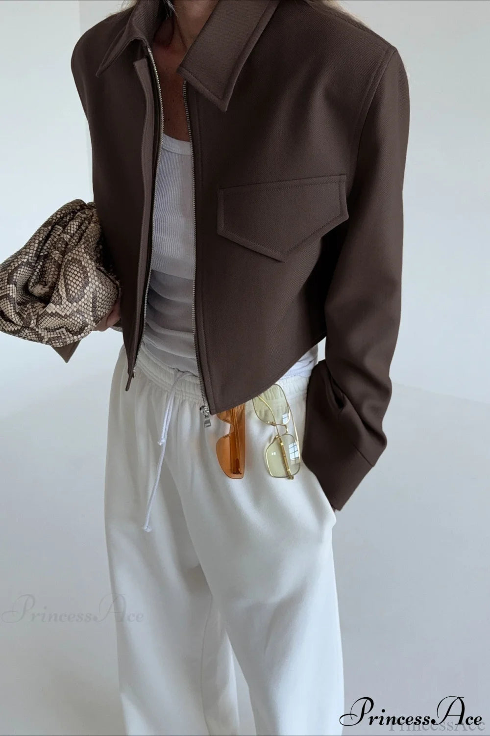 Brown Zip Short Jacket Coat