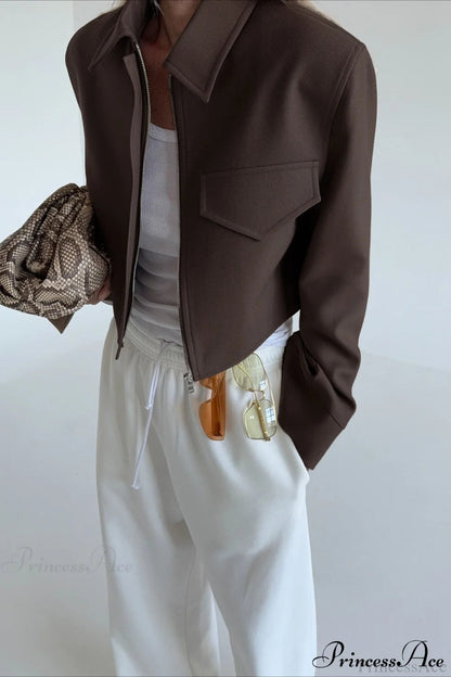 Brown Zip Short Jacket Coat